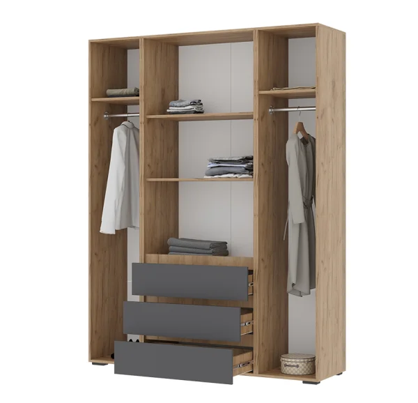 Шкаф 4-х створчатый Хелен ШК-05 серый графит/дуб крафт золото