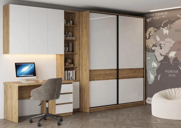 Шкаф-купе Бостон ШК-005 дуб крафт золотой/белый глянец