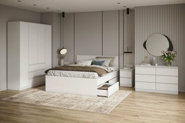 Кровать двуспальная Мори с ящиками КРМЯ 1400.1 белый Кровать двуспальная Мори с ящиками КРМЯ 1400.1 белый