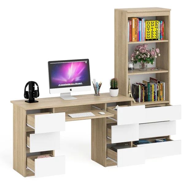 Комплект стол компьютерный МС-2 + Стеллаж МСТ 600.3 дуб сонома/белый