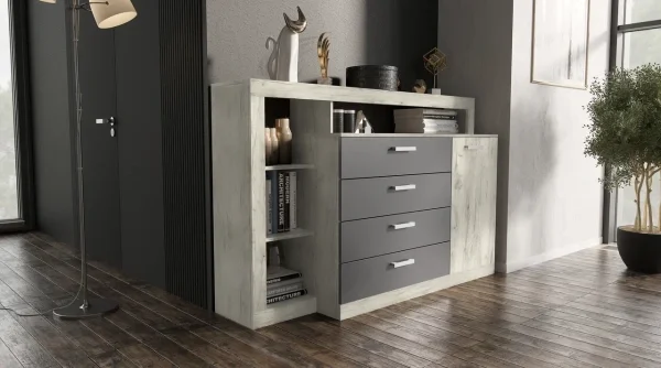 Комод Ангара дуб крафт белый/графит Комод Ангара дуб крафт белый/графит