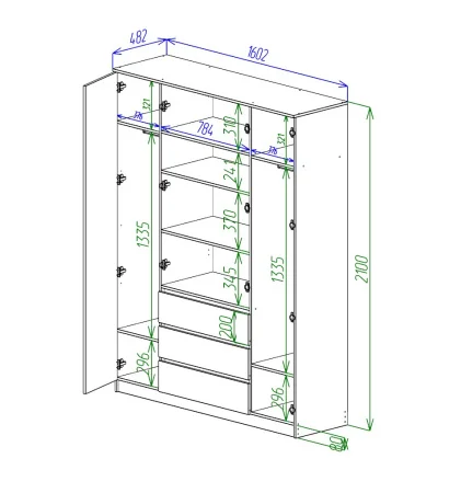 Шкаф Охта Лайт 1600.3 дуб вотан/белый