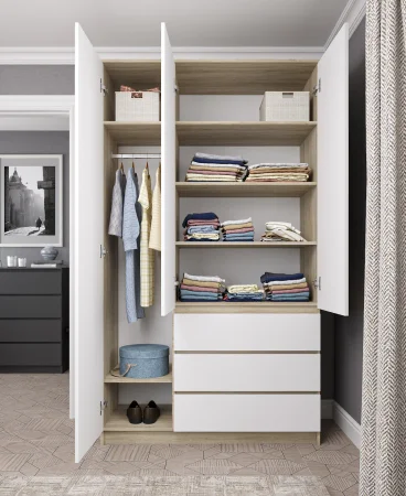 Шкаф трехдверный Мори МШ 1200.1 дуб сонома/белый