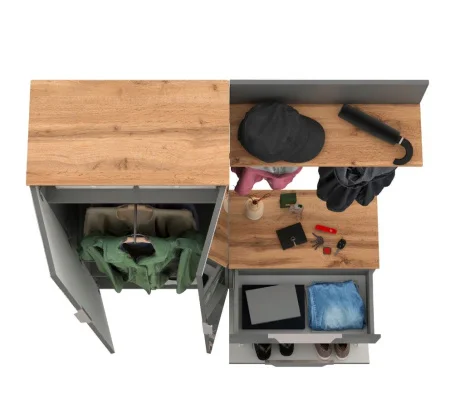 Модульная прихожая Октава серый графит/дуб крафт золотой