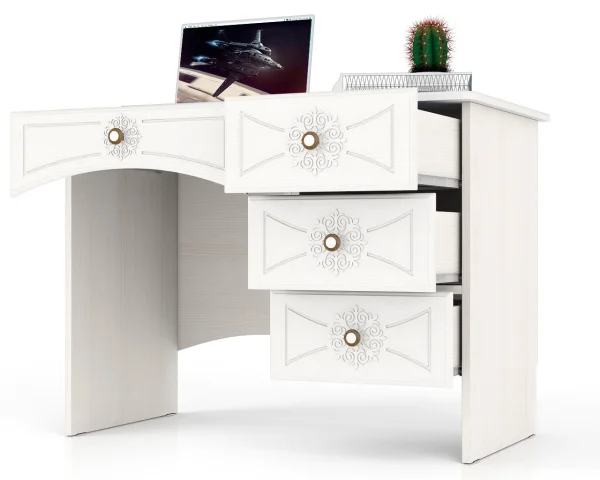 Стол письменный Онега МД 1.06 дуб беленый/белый вельвет