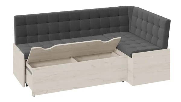 Скамья угловая Форест со спальным местом дуб крафт белый, велюр серый Скамья угловая Форест со спальным местом дуб крафт белый, велюр серый