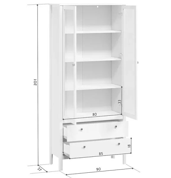 Шкаф-витрина Ева (Хельга) REG2W2S белый Шкаф-витрина Ева (Хельга) REG2W2S белый
