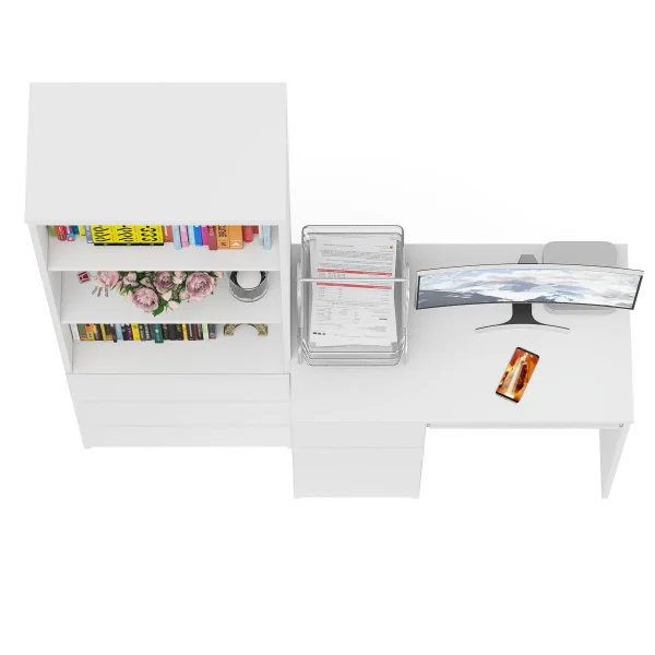 Комплект мебели для учебы Мори, стол компьютерный МС-1 левый + Стеллаж МСТ 600.3 белый