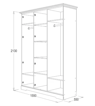 Шкаф 3-х дверный с зеркалом Ольга-12 ясень анкор светлый