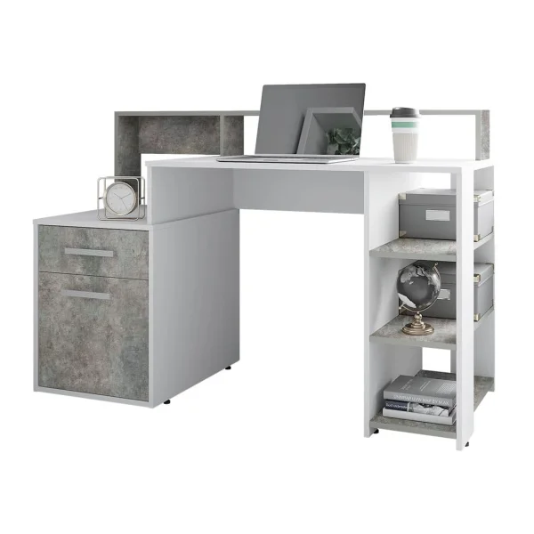 Стол компьютерный Лайф бетон/белый