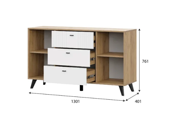 Комод Милан 3 ящика двухстворчатый дуб золотой/белый матовый Комод Милан 3 ящика двухстворчатый дуб золотой/белый матовый