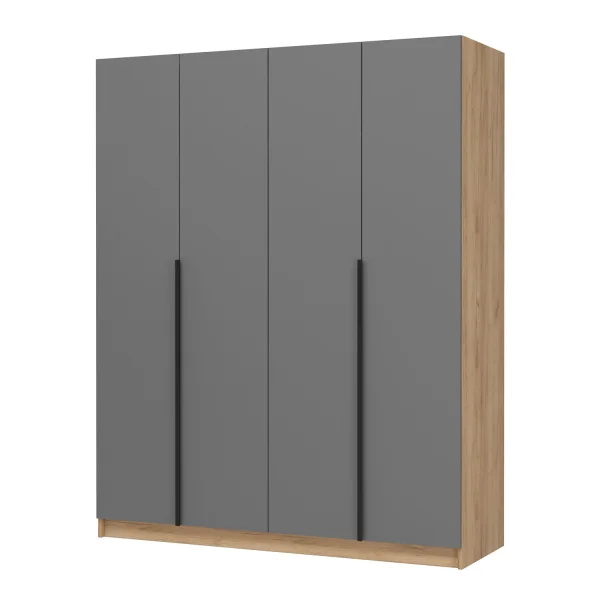 Шкаф 4-х створчатый Лион ШК-03 с антресолью АН-01 дуб крафт/графит серый