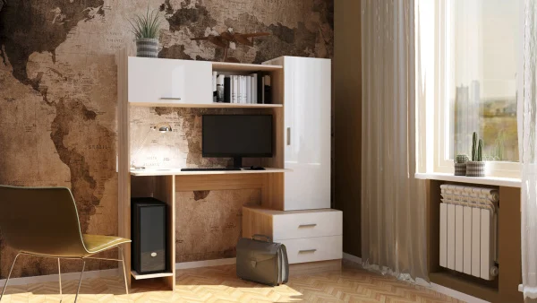 Стол компьютерный ПКС-7 дуб сонома/белый глянец