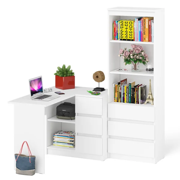 Комплект Мори Стол компьютерный МС-16 + Стеллаж МСТ 600.3 белый