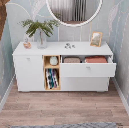 Комод-тумба Ланс К101 с ящиком и дверцами белый/дуб бунратти