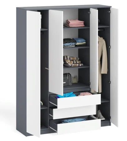 Шкаф с тремя ящиками и четырьмя дверками МШ 1600.1 графит/белый