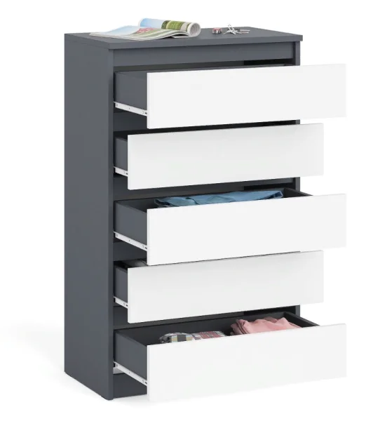 Узкий комод пять ящиков МК 700.5 графит/белый Узкий комод пять ящиков МК 700.5 графит/белый