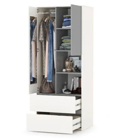 Шкаф для одежды Торонто 13.333 белый шагрень/стальной серый