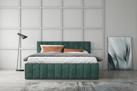 Кровать Лана 160х200 с подъемным механизмом, велюр зеленый софт