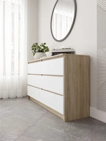 Комод шесть ящиков Мори МК 1386 дуб сонома/белый