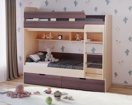 Кровать двухъярусная Юниор-5 дуб молочный/ясень анкор темный