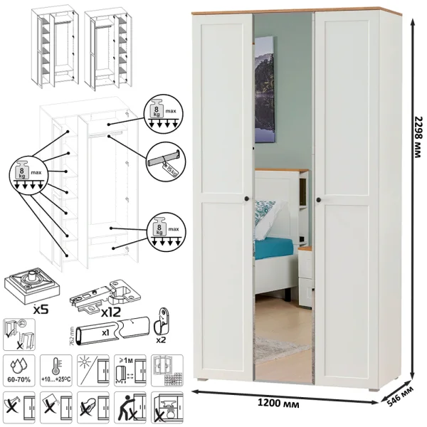 Шкаф для одежды Остин 13.336.03 белый шагрень/дуб крафт золотой