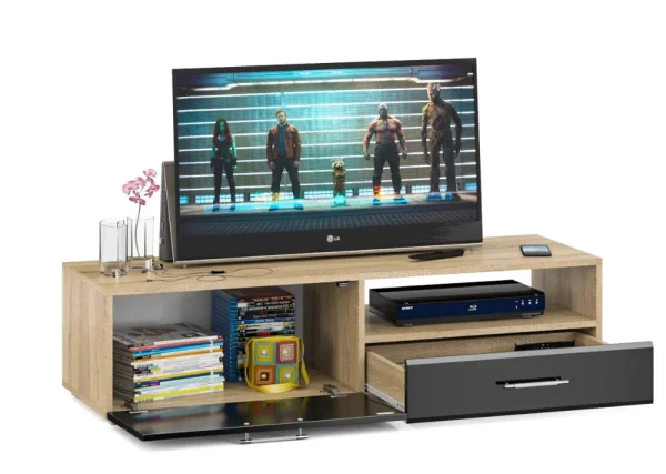 Тумба под ТВ Ларго 1.4 дуб сонома/чёрный глянец