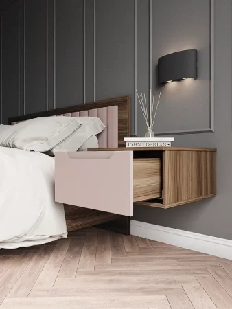 Тумба прикроватная подвесная Роза орех франклин/пудра скин тренто