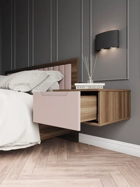 Тумба прикроватная подвесная Роза орех франклин/пудра скин тренто Тумба прикроватная подвесная Роза орех франклин/пудра скин тренто