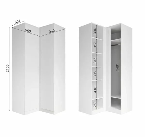 Шкаф угловой Мори МШУ 960.1 белый Шкаф угловой Мори МШУ 960.1 белый