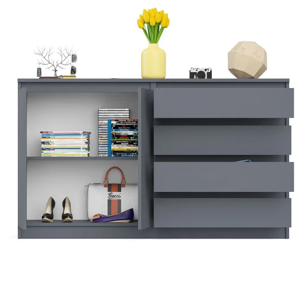 Комод широкий четыре ящика и две дверки МК 1600.1 графит Комод широкий четыре ящика и две дверки МК 1600.1 графит