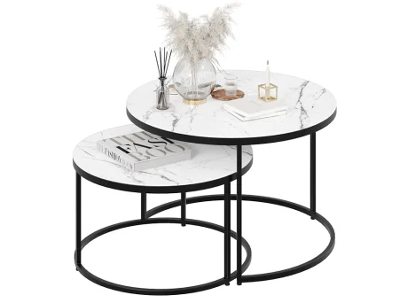 Стол журнальный Вега черный, стекло белый мрамор
