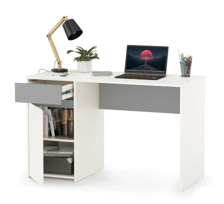 Стол письменный Торонто 12.149 белый шагрень/стальной серый