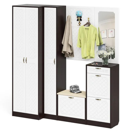 Модульная прихожая П-6 венге/белое дерево фрезеровка ромб