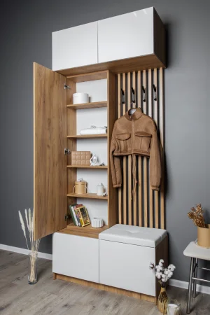 Прихожая Бостон дуб крафт золотой/белый глянец