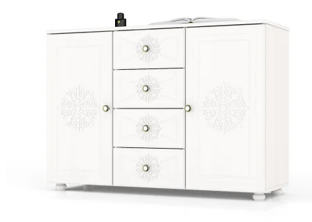 Комод Онега К-17 дуб беленый/белый вельвет