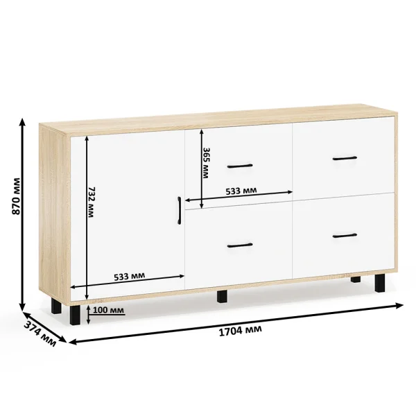 Комод 125-1704 дуб сонома/белый Комод 125-1704 дуб сонома/белый