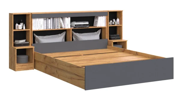 Кровать Бася с надстройкой с тумбами дуб крафт/графит Кровать Бася с надстройкой с тумбами дуб крафт/графит
