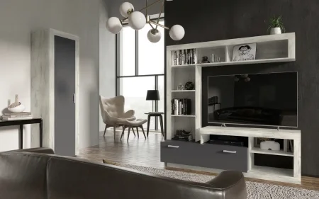 Центральная секция Ангара дуб крафт белый/графит