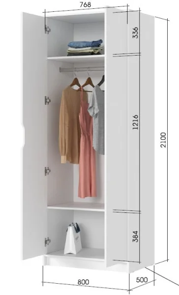 Шкаф 2-х створчатый Руна ШК 02 белый