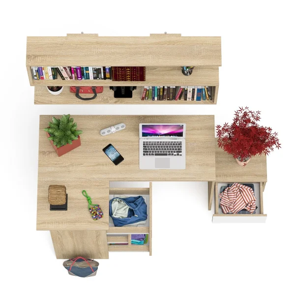 Комплект стол компьютерный МС-16 левый + Тумба ТМП 400.1 + Полка 1200 дуб сонома/белый