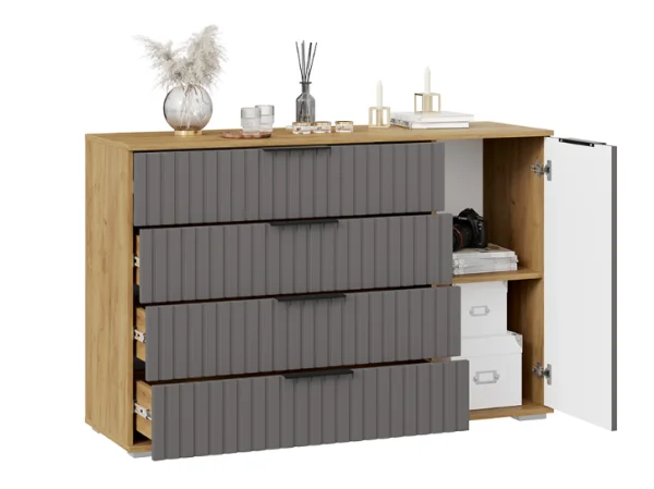 Комод комбинированный Хилтон дуб крафт золотой/графит матовый Комод комбинированный Хилтон дуб крафт золотой/графит матовый