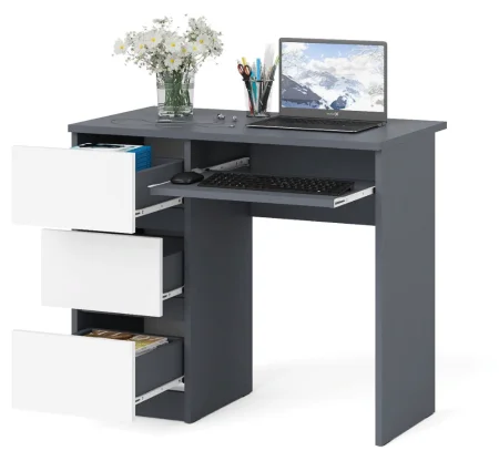 Стол компьютерный три ящика МС-6 графит/белый (левый)