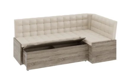 Скамья угловая Форест со спальным местом дуб сонома трюфель, кожзам бежевый