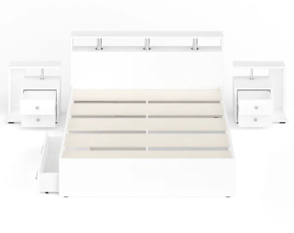 Спальня Камелия, кровать с ящиками 1600 + две тумбы, белый Спальня Камелия, кровать с ящиками 1600 + две тумбы, белый
