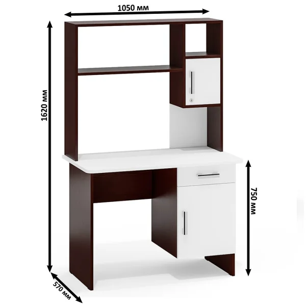 Стол письменный с надстройкой МД 1.09 венге/белый