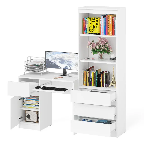 Комплект мебели для учебы Мори, стол компьютерный МС-1 левый + Стеллаж МСТ 600.3 белый