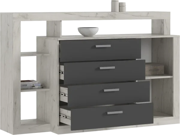 Комод Ангара дуб крафт белый/графит Комод Ангара дуб крафт белый/графит