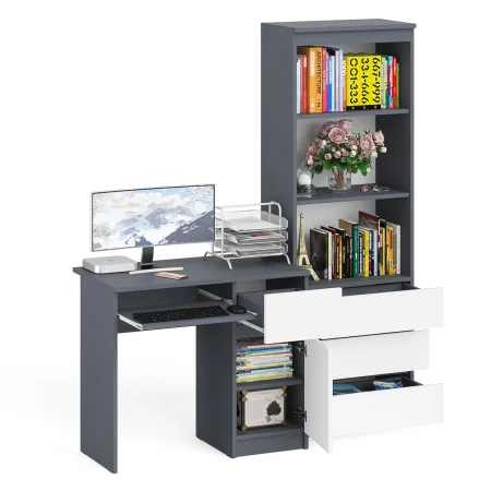 Комплект стол компьютерный МС-1 правый + Стеллаж МСТ 600.3 графит/белый