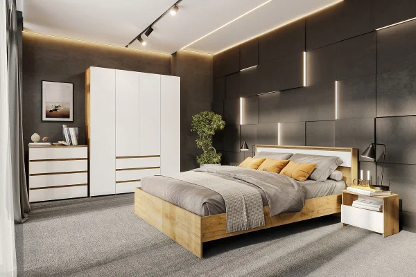 Кровать двойная Некст-1 1,6х2,0 дуб золотой/белый Кровать двойная Некст-1 1,6х2,0 дуб золотой/белый